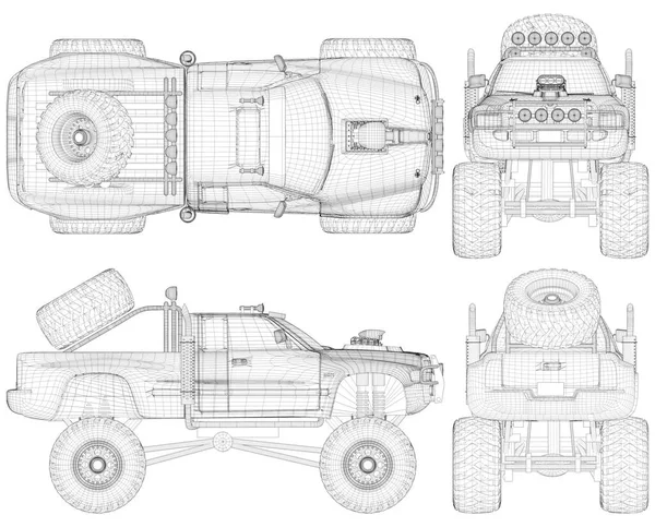 Extrémní Monster Truck Vector Izolované Ilustrace Bílém Pozadí — Stockový vektor