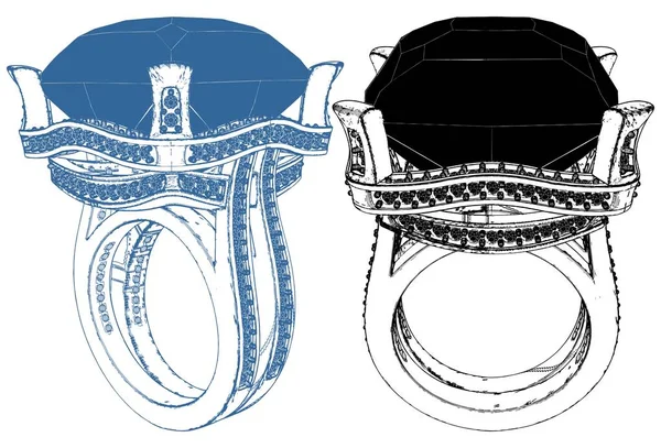 ダイヤモンドクリスタルベクトルとリング 白を基調としたイラスト 指輪のベクトルイラスト — ストックベクタ