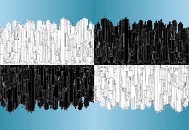 Fütüristik Megalopolis gökdelenler şehir vektör. Manzara görüntülemek izole illüstrasyon