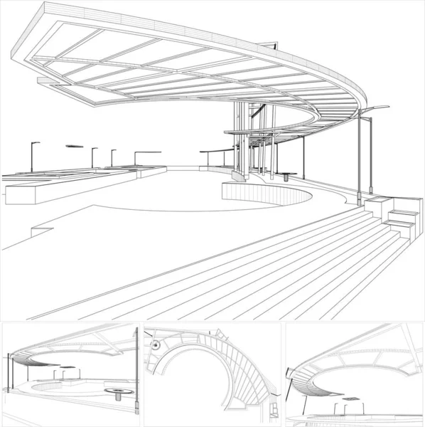 Estructura Abstracta Construcción Líneas Vector Ilustración Aislada Sobre Fondo Blanco — Archivo Imágenes Vectoriales