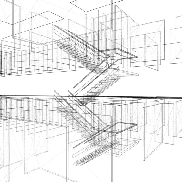 Estructura Abstracta Construcción Líneas Vector Ilustración Aislada Sobre Fondo Blanco — Archivo Imágenes Vectoriales