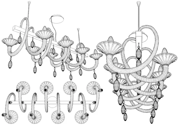 ラスター シャンデリア ベクトル 白を基調としたイラスト レトロアンティーククラシックラスターシャンデリアのベクトルイラスト — ストックベクタ