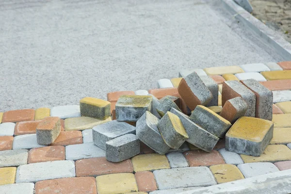 Laying Paving Slabs by mosaic close-up. Road Paving, constructio — Stock Photo, Image