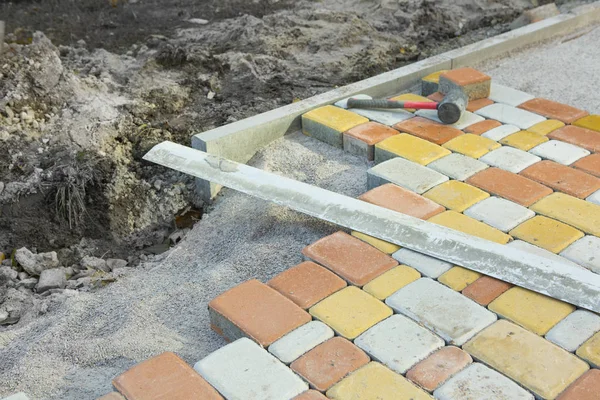 Laying Paving Slabs by mosaic close-up. Road Paving, constructio — Stock Image Laying Paving Slabs by mosaic close-up. Road Paving, constructio Stock Picture