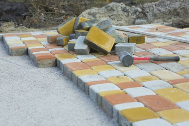 Parke döşeme mozaiği yakın çekim tarafından döşeme. Yol parke, yapı