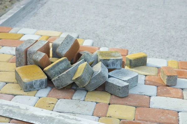 Laying Paving Slabs by mosaic close-up. Road Paving, constructio — Stock Image Laying Paving Slabs by mosaic close-up. Road Paving, constructio Stock Photo