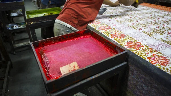 Impresión en bloque para textiles en la India. Impresión en bloque Jaipur Tradi —  Fotos de Stock