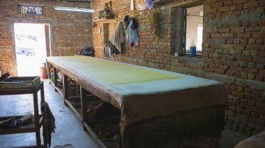 Jaipur, Rajasthan, Hindistan Aralık, 2016: Tekstil boyama natu ile