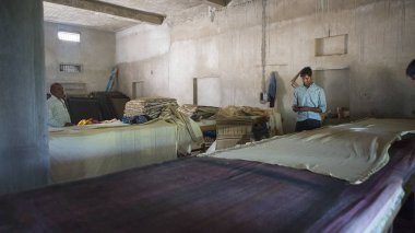 Jaipur, Rajasthan, Hindistan 2016. Tekstil boya natu ile