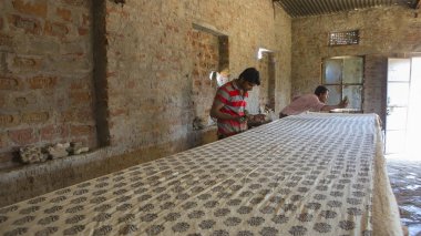 Jaipur, Rajasthan, Hindistan 2016. Tekstil boya natu ile