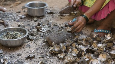 Hint midye balıkçılık sonra temizlik bayan. Bir balık yaşam