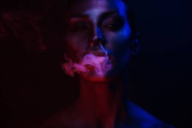 Vape Party, Nightlife. Beautiful Sexy Woman smoking clipart