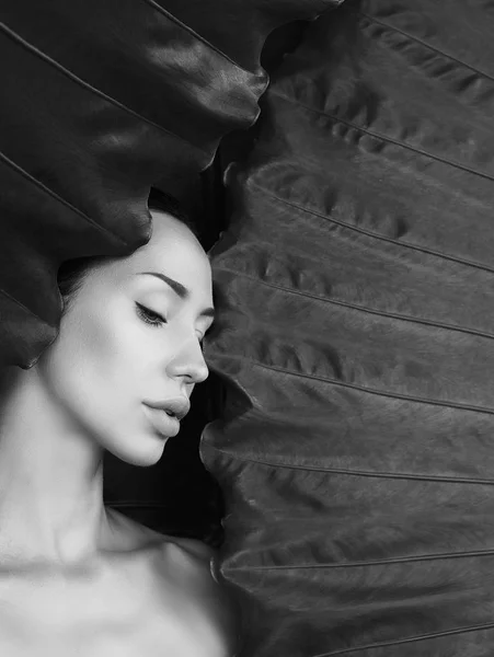 Черно Белый Портрет Красивой Сексуальной Женщины Женское Личико Натуральным Обнаженным — стоковое фото
