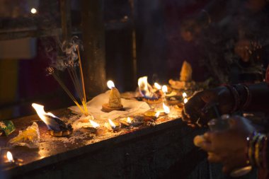 Candles close-up in the Indian Temple on a Religious Festival Di