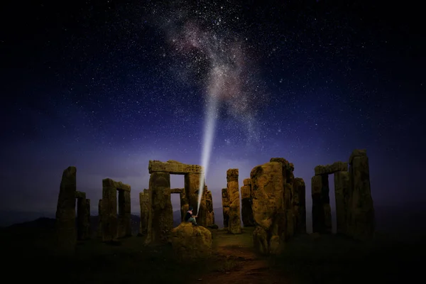 Une Nuit Avait Une Voie Lactée Sur Stonehenge — Photo