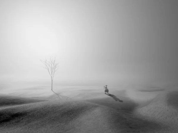 Uma Longa Viagem Com Crianças Através Deserto — Fotografia de Stock