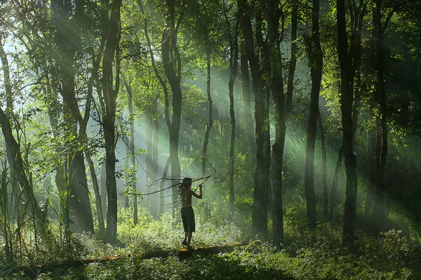 Children Crossing Light Forest Yogyakarta Indonesia 23Th May 2015 — Stock Photo, Image