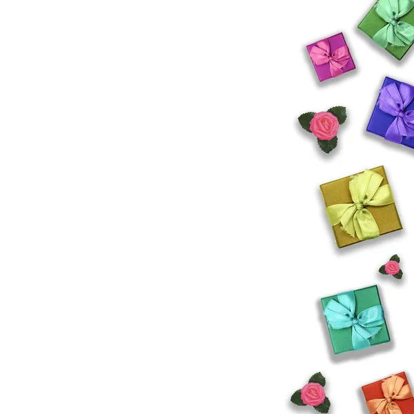 Square banner with some colorful boxes in the right sight, white — Stock Photo, Image