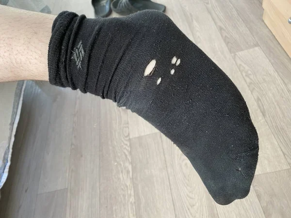 Feet Poor Debtor Black Holey Socks — Stock Photo, Image