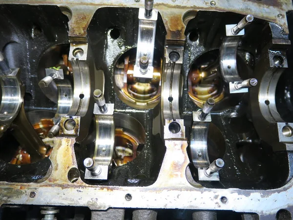 Bielle Piston Bloc Cylindre Démontés Dans Atelier Automobile — Photo