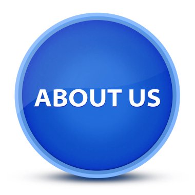 Bizim hakkımızda özel mavi yuvarlak düğmelerle izole edilmiş soyut çizimler