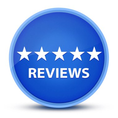 Özel mavi yuvarlak düğmede izole edilmiş simgeyi gözden geçirir