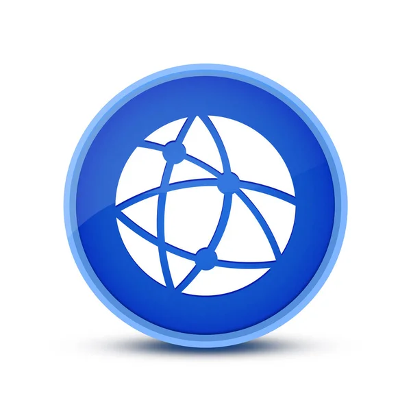 グローバル技術またはソーシャルネットワークのアイコンは青ガラスの丸ボタンに分離抽象的 — ストック写真