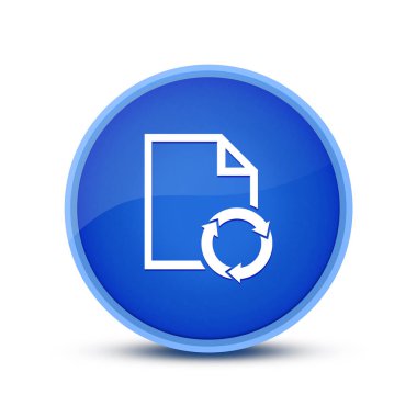 Belge süreci simgesi, cam mavisi yuvarlak tuş soyut illüstrasyonunda izole edildi