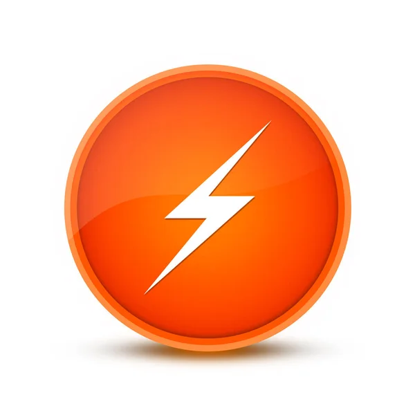 在橙色圆形按钮抽象按钮上孤立的闪电图标摘要说明 — 图库照片