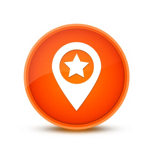 地図ポインタ星 位置アイコン オレンジ色の丸ボタンの抽象的なボタンの抽象的なイラストに分離 — ストック写真
