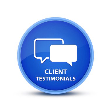 Müşteri ifadeleri simgesi, cam mavi yuvarlak tuş soyut illüstrasyon üzerinde izole