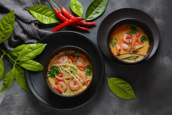 Sopa Laksa Una Sopa Curry Coco Malasia Con Camarones Sobre — Foto de Stock