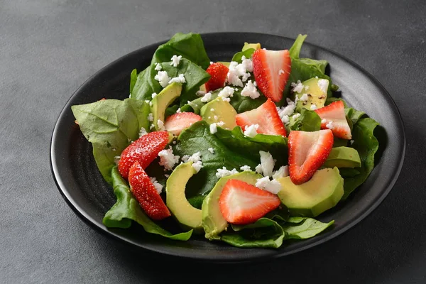 Summer Strawberry Salad Spinach Feta Cheese Avocado Balsamic Vinegar Olive — Stock Photo, Image