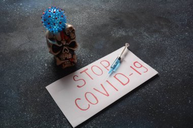 Corona-virus 2019-ncov aşısı. Aşı, tıbbi enjeksiyon ve korona virüsü fotoğrafı. Corona-virüsünü durdurun.
