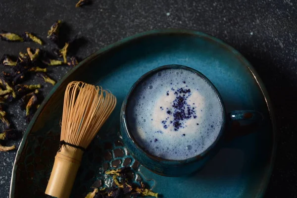 Gezonde Blauwe Vlinder Erwt Latte Thee Van Bloemen Clitoria Ternatea — Stockfoto