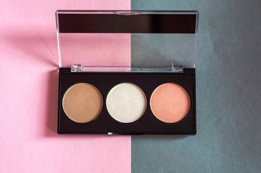 Yüz makyajı paleti. cilt, dudak ve gözler için kozmetik ürünleri