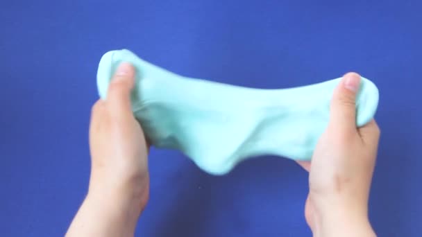 Playing Slime Stretching Gooey Substance Fun Stress Relief Close Top — Stock Video