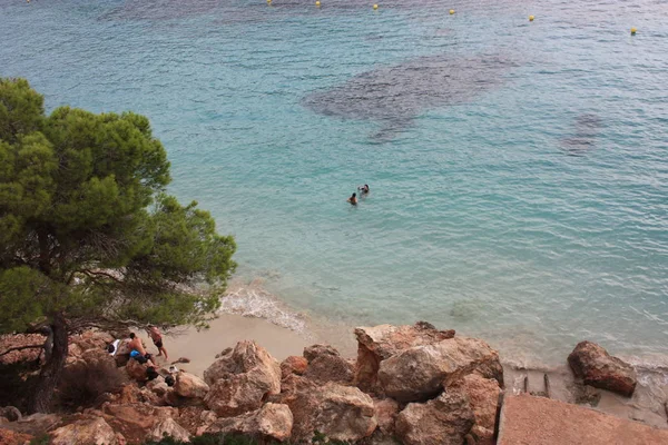 Summer vacation by the sea between the beaches and the wild coves of the Ibizan nature in cala salada — Stock Photo, Image
