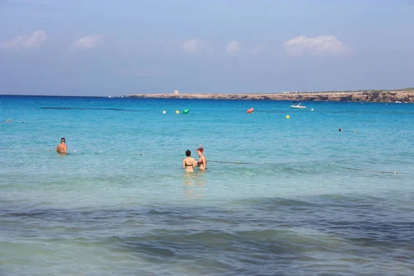 Cala Saona Que Una Las Playas Más Bonitas Ibiza Con — Foto de Stock