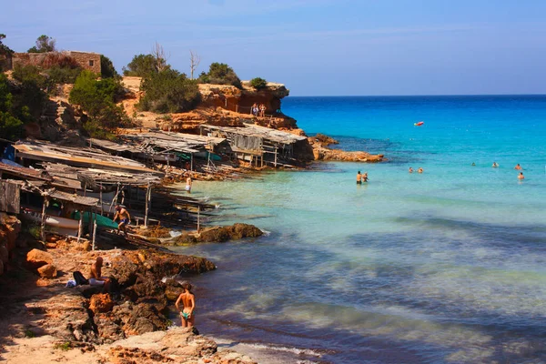 Cala Saona Che Una Delle Spiagge Più Belle Ibiza Con — Foto Stock