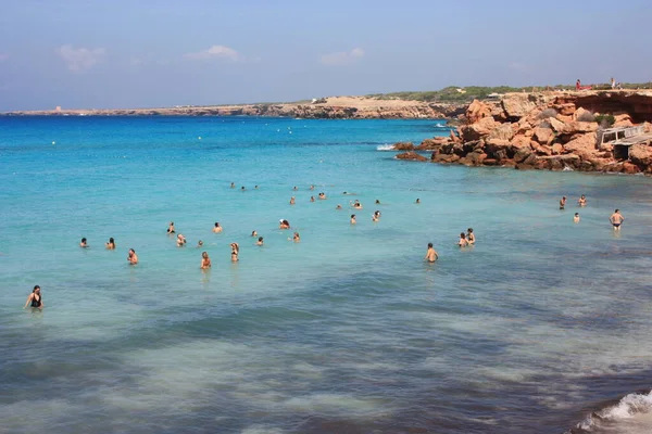 Cala Saona Che Una Delle Spiagge Più Belle Ibiza Con — Foto Stock