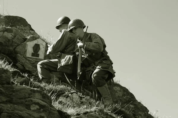 Amerykańscy Sprzymierzeńcy Okopach Walczą Niemieckimi Wrogami Wzdłuż Linii Gotyckiej Historycznym — Zdjęcie stockowe