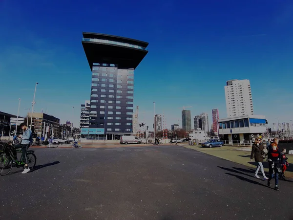 Panorama Bleu Pont Erasmus Rotterdam Sur Rivière Holland — Photo