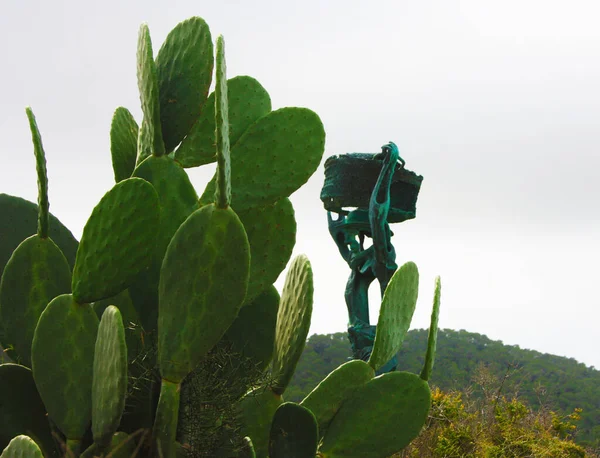 Estatua Cobre Verde Del Viejo Trabajador Sal Los Salares Ibiza —  Fotos de Stock