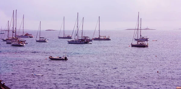 Sailboats Yachts Soaking Waves Mediterranean Sea Ibiza — Stock Photo, Image