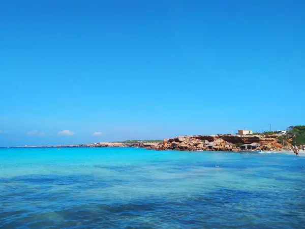 Playa Arena Para Vacaciones Baleáricas Verano Cala Saona Isla Formentera — Foto de Stock