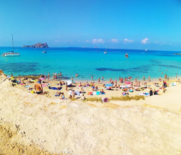 Panorama Praia Marítima Cala Comte Ibiza Ilha Baleares — Fotografia de Stock