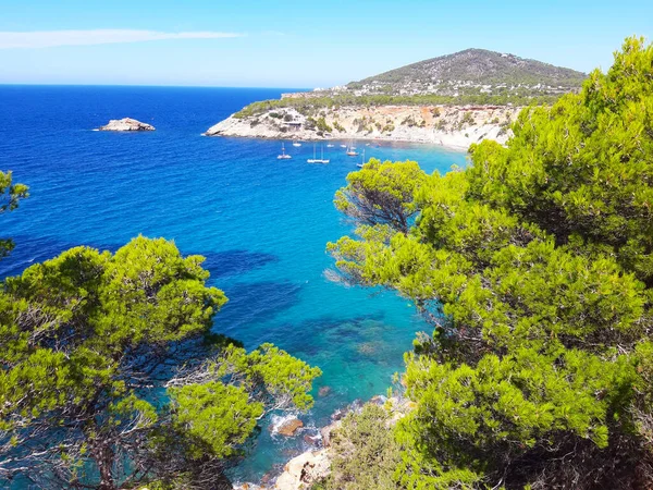 Cores Brilhantes Natureza Selvagem Baía Cala Hort Ibiza Verão Ilha — Fotografia de Stock
