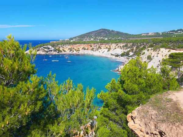 Cores Brilhantes Natureza Selvagem Baía Cala Hort Ibiza Verão Ilha — Fotografia de Stock