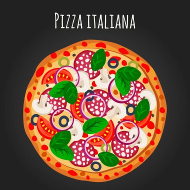 Pizza italiana vektör düz illüstrasyon.